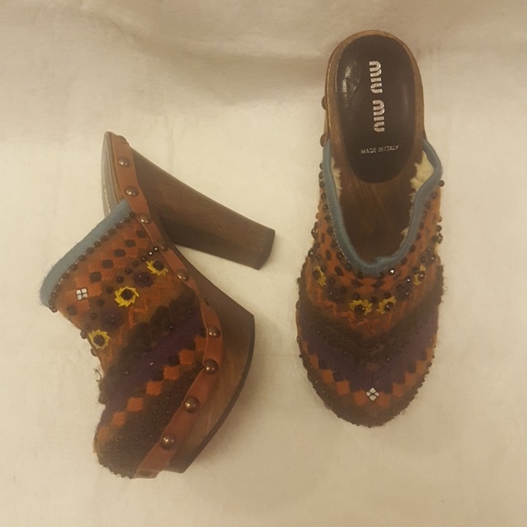 MIU MIU Boho Clogs Size 37.5 - Picture 2 of 8